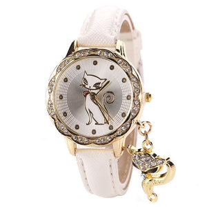Cat Patterned Rhinestone Watch