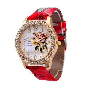 Rose Patterned Rhinestone Watch