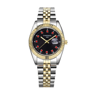Waterproof Rhinestone Calendar Two Tone Watch